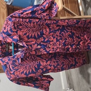 Cooke Street Hawaiian Islands Vibrant Floral Shirt in Pink/redish & Blue #men XL